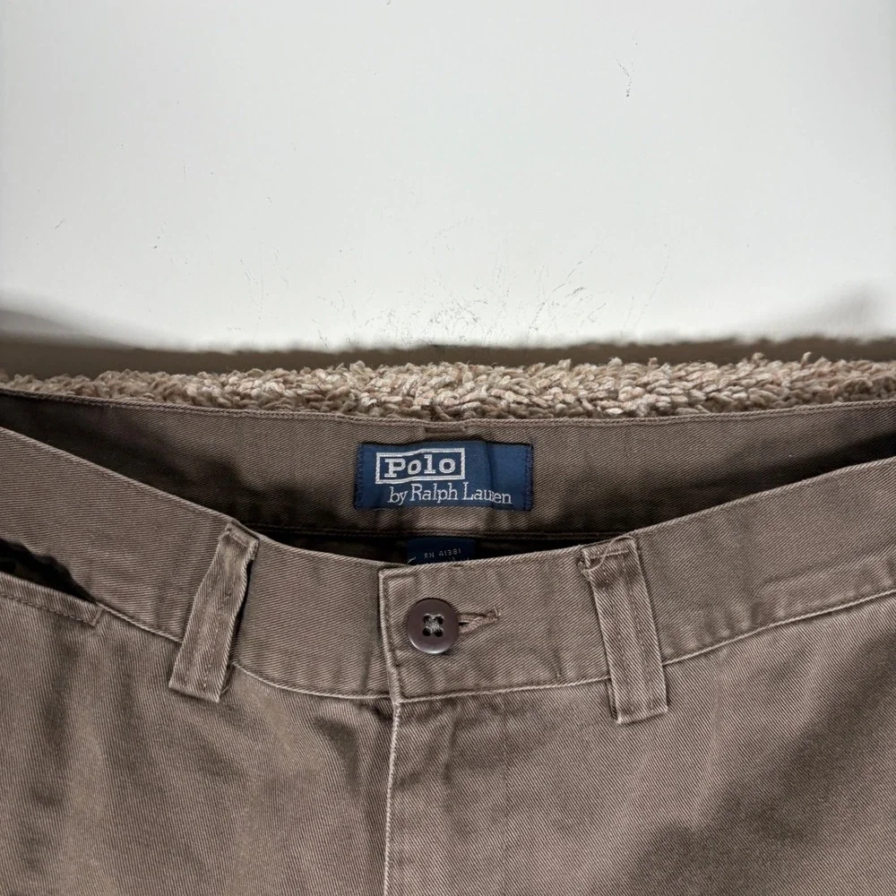 Polo Ralph Lauren Mens Brown Cotton Twill Straight Leg Chino Pants 33x32 Cuffed